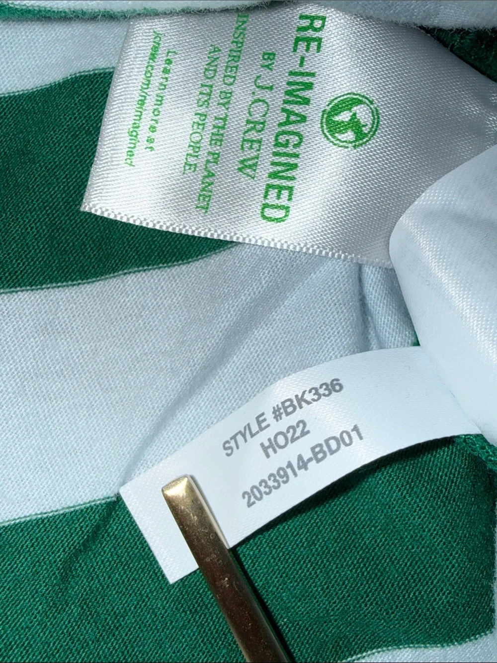 J Crew LS Tissue Turtleneck, Sky Blue and Green Stripes, Sz L